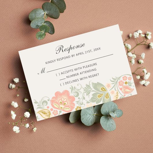 Bläserne Eleganz Pfirsichblush klassische Reaktion RSVP Karte