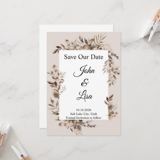 Bläserne Eleganz Save the Date Einladung (Vorderseite/Rückseite Beispiel)