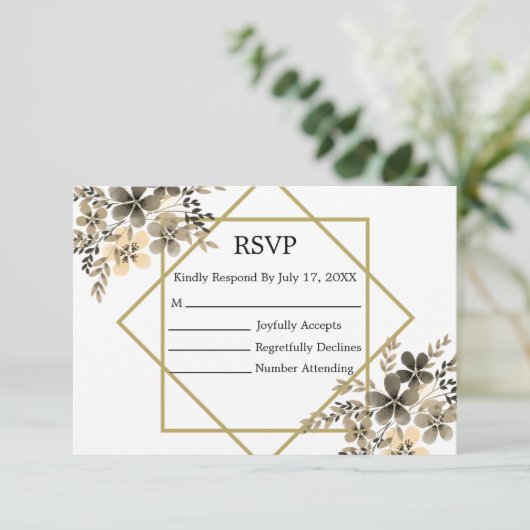 Bläserne Hochzeitskarte für Goldrahmen RSVP Karte (Stehend Vorderseite)