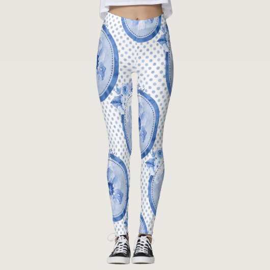Bläserne Leggings - blaue Blume - Legierungsmuster (Vorderseite)