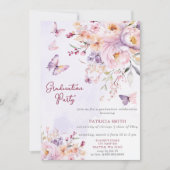 Bläserne Lila Schmetterlinge Foto Graduation Party Einladung (Vorderseite)
