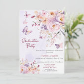 Bläserne Lila Schmetterlinge Foto Graduation Party Einladung (Stehend Vorderseite)