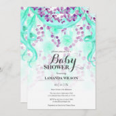 Bläserne Lila und Aquamarine Banner Babydusche Einladung (Vorne/Hinten)