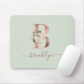 Bläserne Rose Gold Monogram Letter "B" Sage Green Mousepad (Mit Mouse)