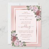 Bläserne Rose Gold Navy Blush Hochzeit Einladung (Vorderseite)