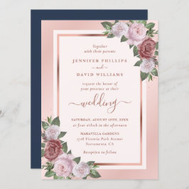 Bläserne Rose Gold Navy Blush Hochzeit Einladung