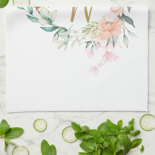 Bläserne Rose Gold Script Monogram Geschirrtuch (Gefaltet)