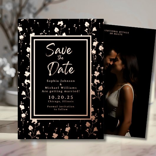 Bläserne Rose Goldfolie Save the Date Vorlage Foto