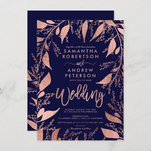 Bläserne Rose Goldtypografie Seeblick Einladung (Vorne/Hinten)