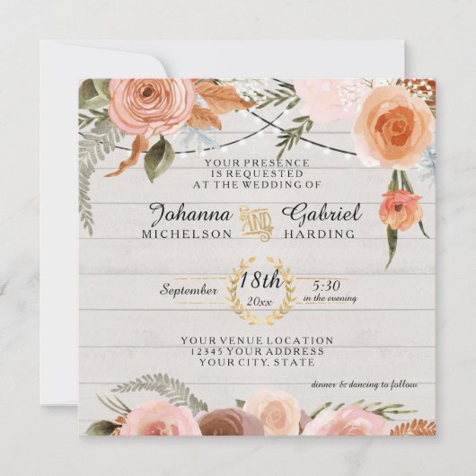 Bläserne Rustikale Blütenblüte Orangenblütenblätte Einladung (Vorderseite)