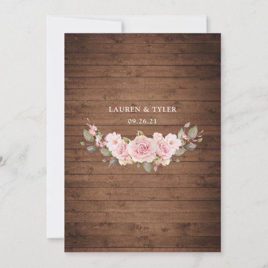 Bläserne rustikale Rose aus Holz mit Blütenfarbe Einladung (Rückseite)