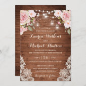 Bläserne rustikale Rose aus Holz mit Blütenfarbe Einladung (Vorne/Hinten)