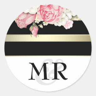 Bläserne Vintage Schwarz-weiß- und Goldhochzeit Runder Aufkleber