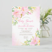 Bläserne Wasserfarbe Botanisches Rosa Kinderdusche Einladung (Stehend Vorderseite)