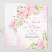 Bläserne Wasserfarbe Botanisches Rosa Kinderdusche Einladung (Vorne/Hinten)