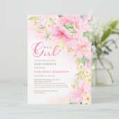 Bläserne Wasserfarbe Botanisches Rosa Kinderdusche Einladung (Stehend Vorderseite)