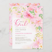 Bläserne Wasserfarbe Botanisches Rosa Kinderdusche Einladung (Vorne/Hinten)
