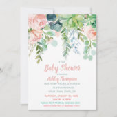 Bläserne Wasserfarbe Rosa Babydusche Einladung (Vorderseite)