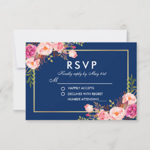 Bläserne Wasserfarbe Rosa Blütenblau UAWG Wedding RSVP Karte