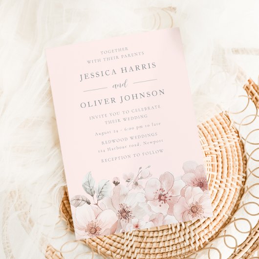 Bläserne Wasserfarbe Rosa Hochzeit Einladung