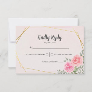 Bläserne Wasserfarben Rosa geometrische Goldene Ho RSVP Karte
