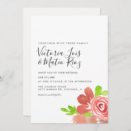 Bläserner Blumenstrauß Rosa Hochzeit Einladung (Vorne/Hinten)