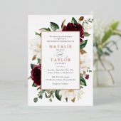 Bläserner Burgundy Weißer Rahmen Rose Gold Folieneinladung (Stehend vorne)