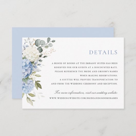 Bläserner Elegant Blauer Hydrangea Grüne Details Einladung (Vorne/Hinten)