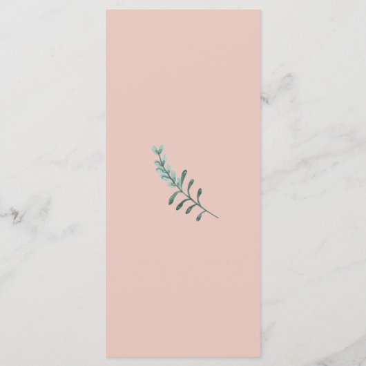 Bläserner Eukalyptus rosa grüne Hochzeit Menükarte (Rückseite)
