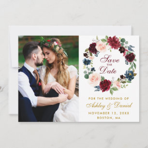 Bläserner Watercolor Wreath Burgundy Blue Wedding Save The Date