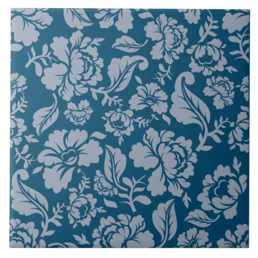 Bläsernes botanisches Muster Blau Weiße Zuhause le Fliese (Vorderseite)