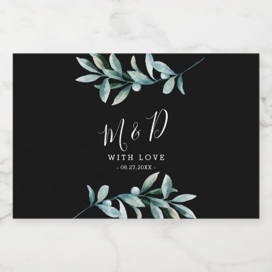 Bläsernes botanisches Schwarzes Hochzeitsstich Schaumweinetikett (Einzelnes Label)