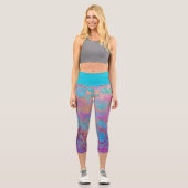 Bläsernes, elegantes bohblau-lila Goldpink Capri Leggings (Vorderseite)