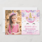 Bläsernicorn Pink Lila Blauer Regenbogen Geburtsta Einladung (Vorderseite)