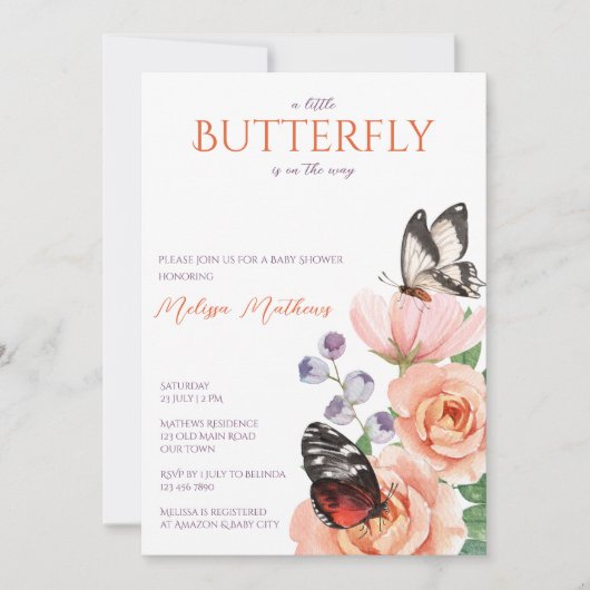 Bläsernschmetterlingsdusche Einladung (Vorderseite)