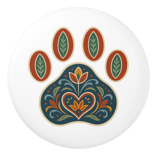 Bläserpaw Print Rosemaling Folk Art Keramik Knock Keramikknauf (Vorderseite)