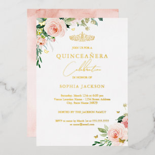 Bläserrosa Blush Gold Quinceanera Folieneinladung