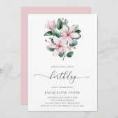 Bläserrosa Magnolia Eukalyptus Adult Geburtstag Einladung (Vorne/Hinten)