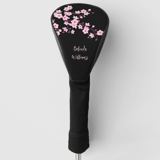 Bläserrosa Schwarzer Kirschblossom Monogramm Golf Headcover (Vorderseite)