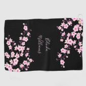Bläserrosa Schwarzer Kirschblossom Monogramm Golfhandtuch (Horizontal)