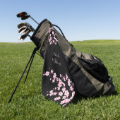 Bläserrosa Schwarzer Kirschblossom Monogramm Golfhandtuch (Gras)