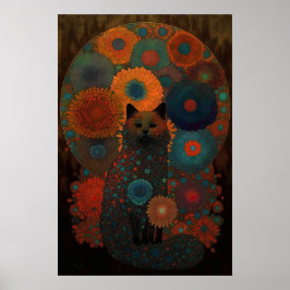 Bläserschwarze Katze mit leuchtendem Schattendesig Poster