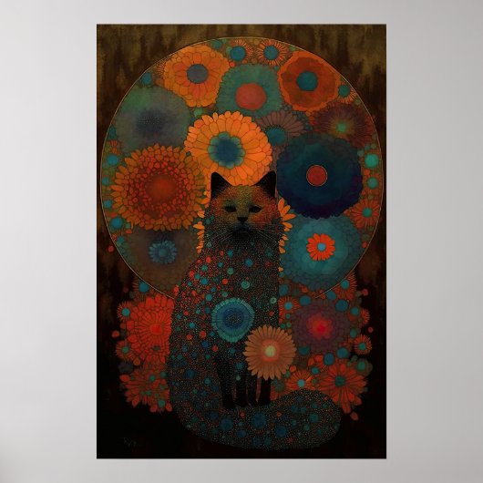 Bläserschwarze Katze mit leuchtendem Schattendesig Poster (Vorne)