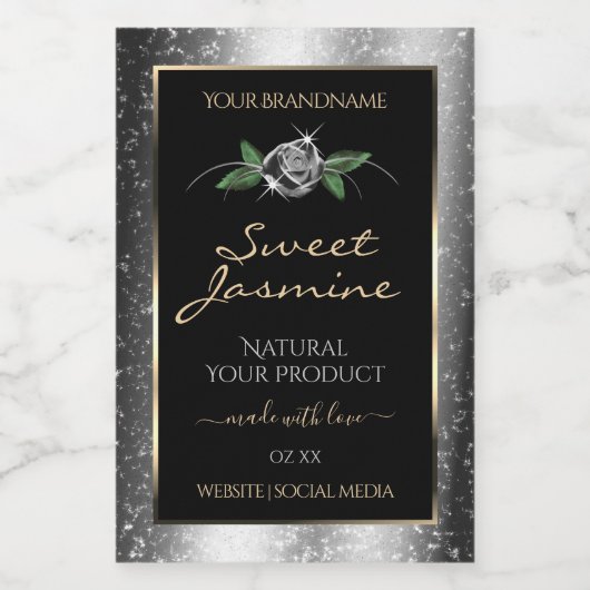 Bläsersilber, schwarze Produktmarken Sparkle Glitz Lebensmitteletikett (Einzelnes Label)