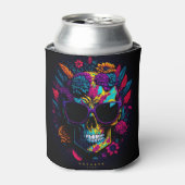 Bläserskull farbenfrohe Retro-Halloween-Monogramm Dosenkühler (Kanne Vorderseite)