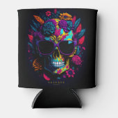 Bläserskull farbenfrohe Retro-Halloween-Monogramm Dosenkühler (Vorderseite)