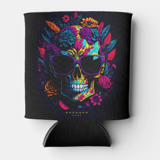 Bläserskull farbenfrohe Retro-Halloween-Monogramm Dosenkühler (Vorderseite)