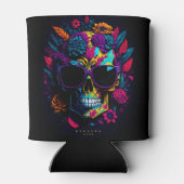 Bläserskull farbenfrohe Retro-Halloween-Monogramm Dosenkühler (Rückseite)