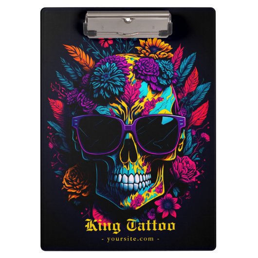 Bläserskull farbenfroher Retro Stilvolle Tattoo Ar Klemmbrett (Vorderseite)