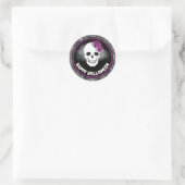 Bläserskull und Schwarzer Glitzer Halloween Runder Aufkleber (Tasche)
